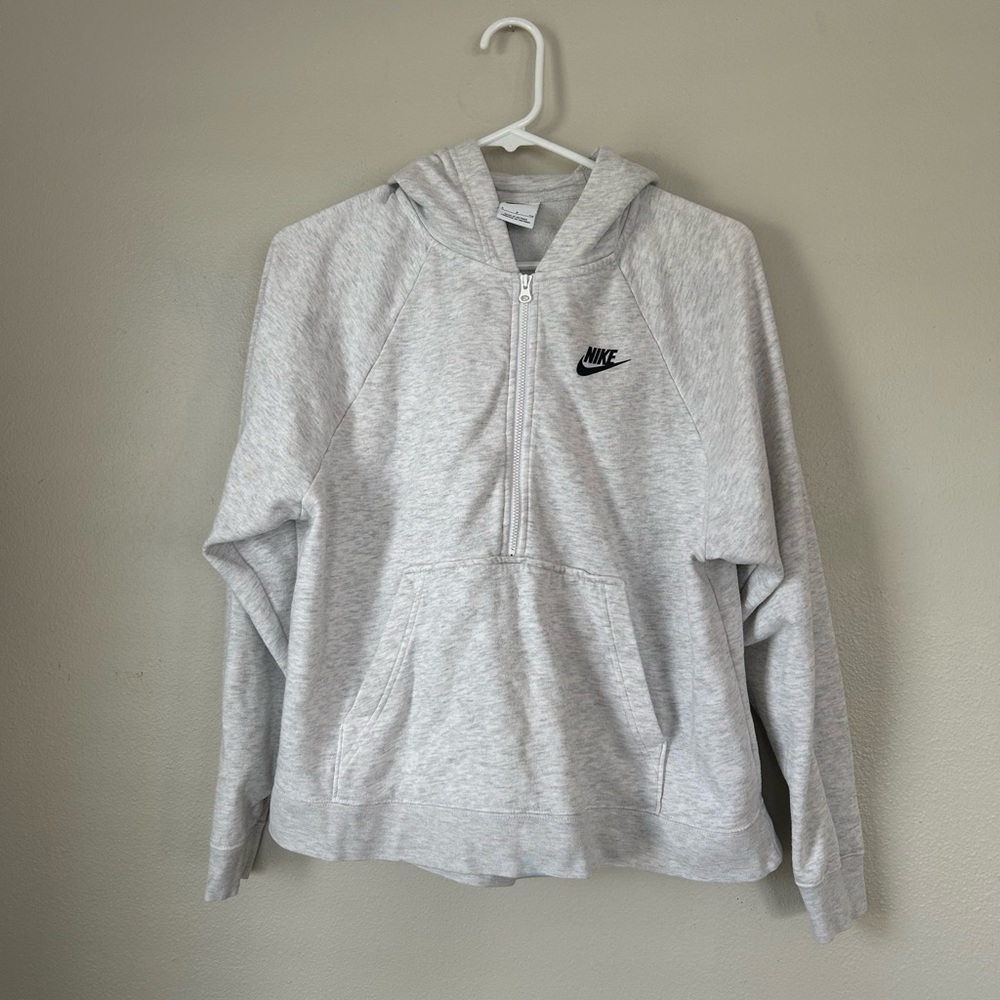 Nike Men's Light Gray Half-Zip Hoodie with Black Swoosh